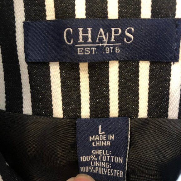Sz L Chaps Black White Pinstriped LS Button Up Blazer, Cotton - Picture 6 of 8